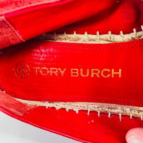 Tory Burch T-monogram Espadrille Flat Size 11  In Red Leather - Picture 8 of 11